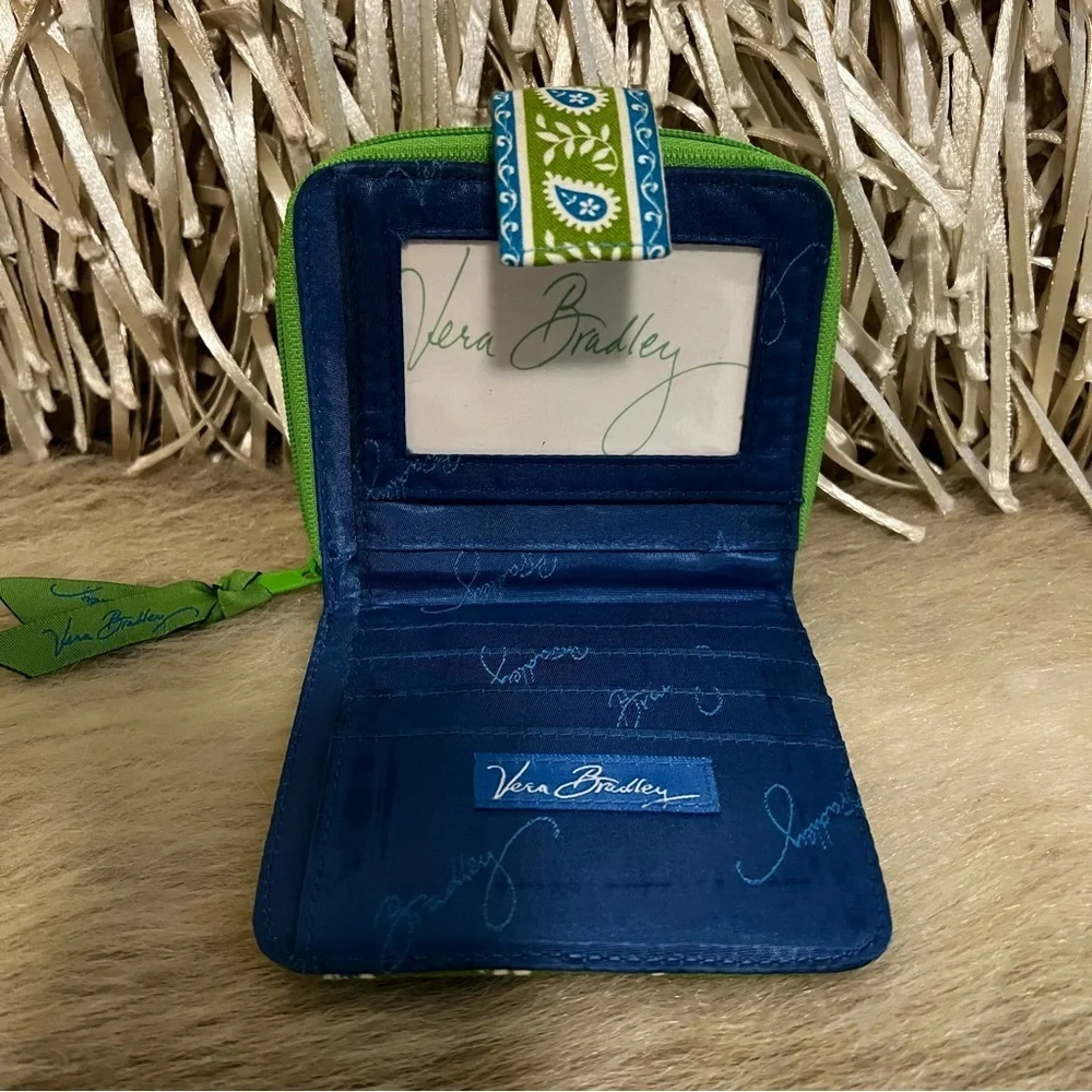 Vintage VERA BRADEY Apple Green 2004 Mini Zip Wallet Green White Y2K Floral - Picture 4 of 12